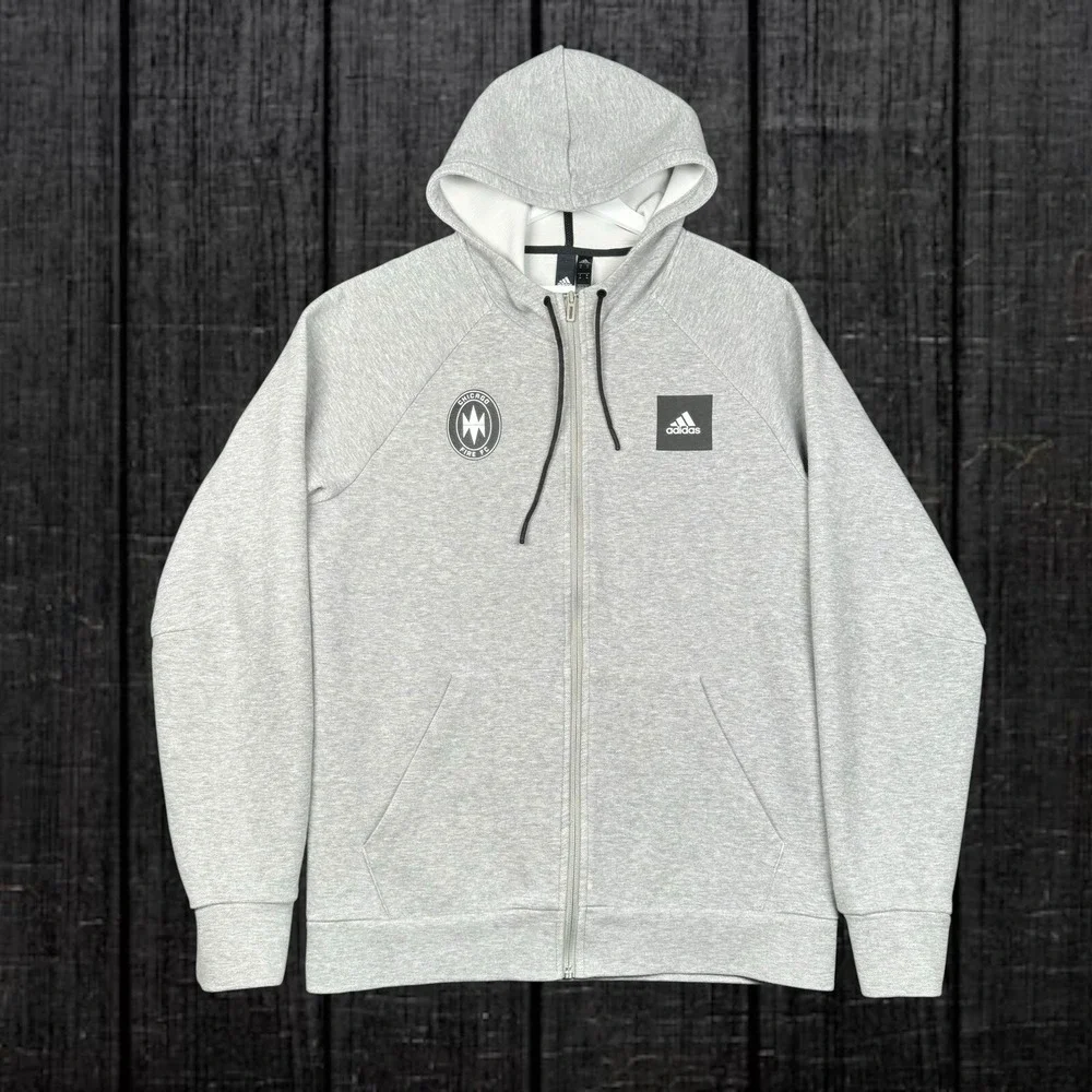 Adidas Chicago Fire FC Gray Full Zip Hoodie - Men's Medium